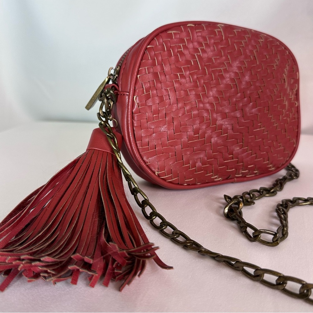 Anthropologie Red Woven Leather‎ Shoulder Bag